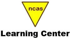 A yellow triangle with the words ncas on it.